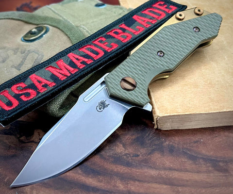 Bowie Hinderer Half Track Gen 2 OD G10 Bronzed Out Ti and Stonewashed S45VN Blade with Bronzed Out Hardware