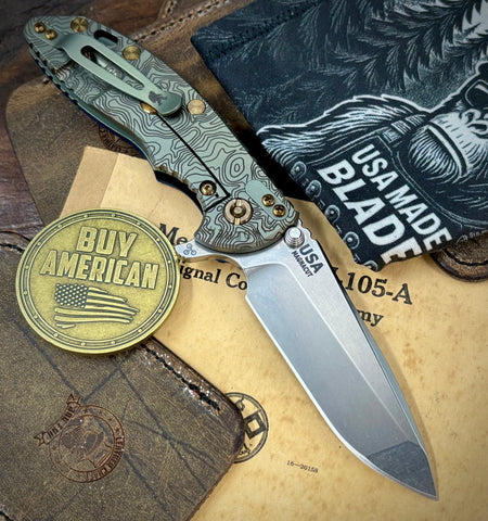 Topo Bead Blast Green Hinderer XM-18 3.5 Spanto Bead Blast Green Ti Black G10 Stonewashed Magnacut Blade with Bronzed Out HW
