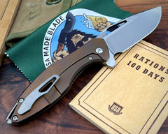 Koenig Arius Flipper C-Pattern Bronze Ti Brightwashed Blade with Polished Flats M390 Raw HW AR12599177 - USA MB