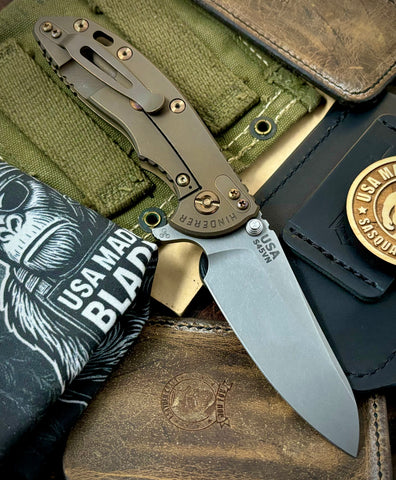 Battle Bronzed Out Full Ti Hinderer XM-18 3.5 Sheepsfoot Anodized Working Finish Full Ti  Working Finish Magnacut Blade Bronzed Out HW