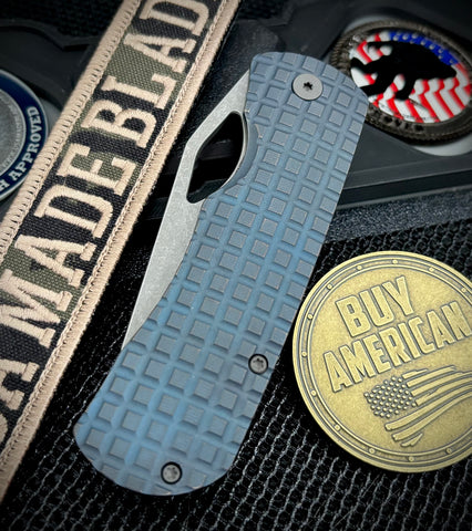 McNees Knives Little Dixon Atomic Blue/Bronze Frag Ti with 3.25" Stonewashed Magnacut Blade and Stonewashed Ti Hardware