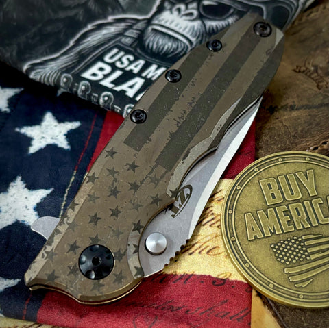 Zero Tolerance ZT0562TI Magnacut Blade Bronzed Engraved Battle Stars & Stripes