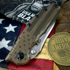 Zero Tolerance ZT0562TI Magnacut Blade Bronzed Engraved Battle Stars & Stripes