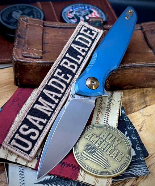Carolina Blue Spartan Blades Pandia Full Ti Flipper with Magnacut Blade and Bronze Ti Hardware