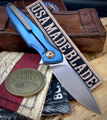 Carolina Blue Spartan Blades Pandia Full Ti Flipper with Magnacut Blade and Bronze Ti Hardware