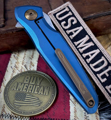 Carolina Blue Spartan Blades Pandia Full Ti Flipper with Magnacut Blade and Bronze Ti Hardware