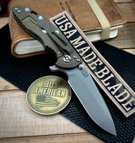 Hinderer XM-18 3.25 Spanto Black G10 Battle Bronze Ti and Working Finish Magnacut Blade - USA MB