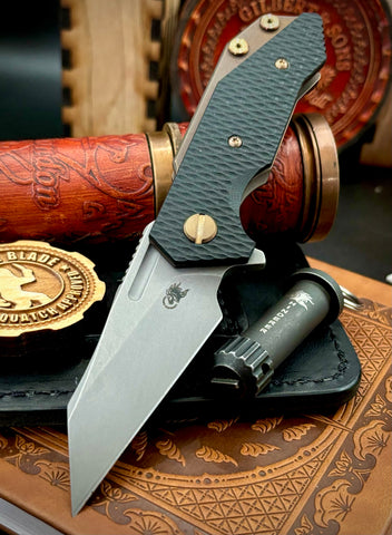 Battle Bronzed Out Wharnie Hinderer Half Track Gen 2 Black G10 Anodized Working Finish Ti with Working Finish Magnacut Blade and Bronzed Out HW