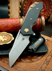 Battle Bronzed Out Wharnie Hinderer Half Track Gen 2 Black G10 Anodized Working Finish Ti with Working Finish Magnacut Blade and Bronzed Out HW