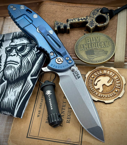 Hinderer XM-18 3.5 Spanto Bead Blast Blue Ti Black G10 Stonewashed Magnacut Blade