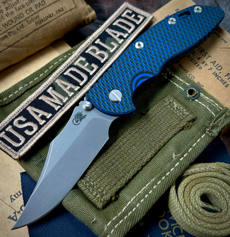 Hinderer XM-18 3.5 Non Flipper Bowie Battle Blue Ti Blue/Black G10 Working Finish S45VN Blade