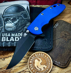 Hinderer XM-18 3.5 Bowie Battle Black Ti Blue G10 Battle Black Magnacut Blade - USA MB