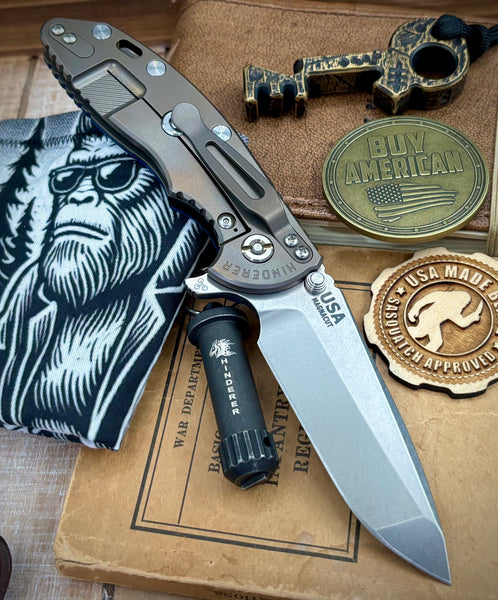 Hinderer XM-18 3.5 Spanto Bronze Bead Blast Ti Blue/Black G10 Stonewashed Magnacut Blade