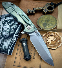 Hinderer XM-18 3.5 Spanto Bead Blast Green Ti Black G10 Stonewashed Magnacut Blade