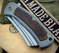 Bourbon Barrel Inlay Nicholas Nichols Dreadnought Folder (Magnacut) Milled Ti Clip and Bronze Full Ti Hardware