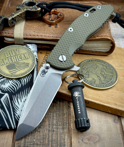 Hinderer XM-18 3.5 Spanto Battle Bronze Ti OD Green G10 Stonewashed Magnacut Blade