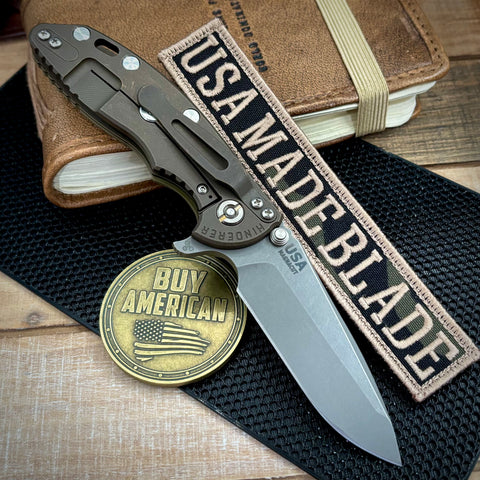 Hinderer XM-18 3.25 Spanto OD G10 Battle Bronze Ti and Working Finish Magnacut Blade - USA MB