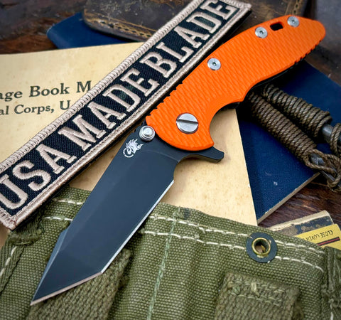 Battle Black Hinderer XM-18 3.0" Harpoon Tanto Orange G10 Battle Black S45VN Blade