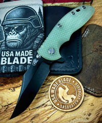 Hinderer XM-18 3.5 Bowie Battle Black Ti Translucent Green G10 Battle Black Magnacut Blade - USA MB