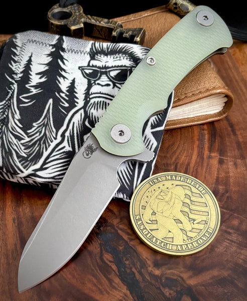 Project X Sheepsfoot Translucent Green G10 Battle Bronze Ti with Working Finish Magnacut Blade