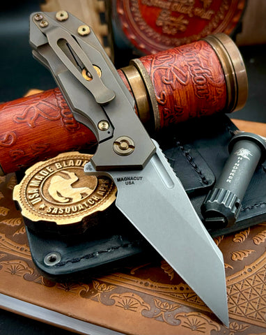 Battle Bronzed Out Wharnie Hinderer Half Track Gen 2 Black G10 Anodized Working Finish Ti with Working Finish Magnacut Blade and Bronzed Out HW