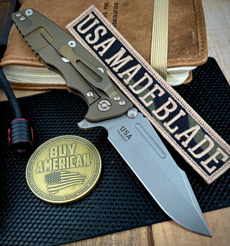 Hinderer Eklipse 3.5" Skinny Fullered Harpoon Spanto FDE G10 Battle Bronze Ti Working Finish Magnacut Blade - USA MB