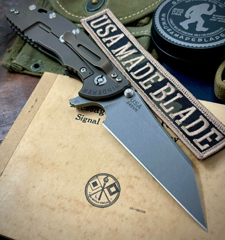 Hinderer XM-24 Skinny Wharncliffe Battle Bronze Ti Blue/Black G10 with S45VN Working Finish Blade