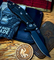 Hinderer XM-18 3.5 Bowie Battle Black Ti Translucent Green G10 Battle Black Magnacut Blade - USA MB