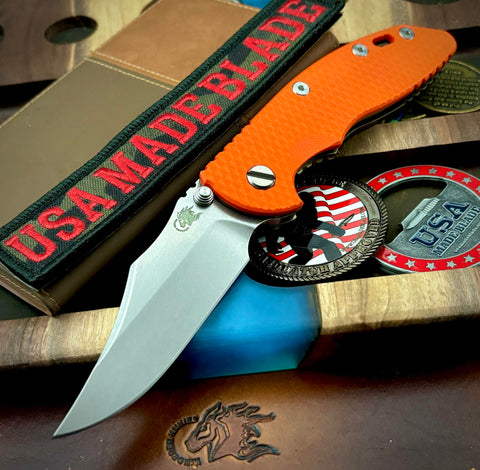 Hinderer XM-18 3.5 Non Flipper Bowie Bronze Ti Orange G10 Stonewashed S45VN Blade