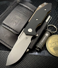 Hinderer Half Track Harpoon Slicer Gen 2 Black G10 Battle Bronze Ti and Working Finish Magnacut Blade - USA MB
