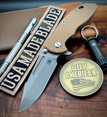 Hinderer XM-18 3.25 Fullered Harpoon Spanto Coyote G10 Battle Green Ti and Working Finish Magnacut Blade