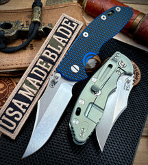 Hinderer XM-18 3.5 Non Flipper Bowie Bead Blast Green Ti Blue/Black G10 Stonewashed Magnacut Blade