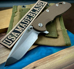 Hinderer XM-18 3.5 Spanto Battle Green Ti FDE G10 Stonewashed S45VN Blade