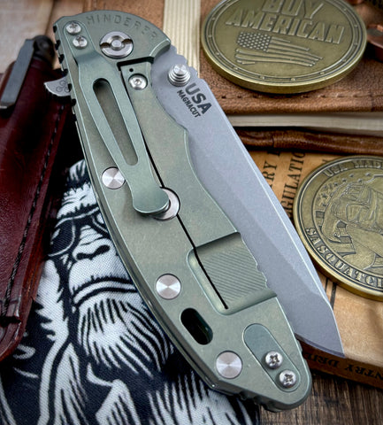 Hinderer XM-18 3.5 Spanto Battle Green Ti Blue/Black G10 Working Finish Magnacut Blade