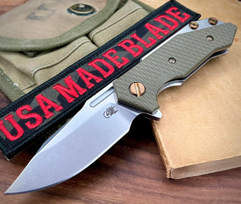 Bowie Hinderer Half Track Gen 2 OD G10 Stonewashed Ti and Stonewashed S45VN Blade with Bronzed Out Hardware