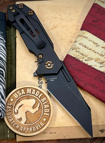Wharnie Hinderer Half Track Gen 2 Full Ti Battle Black Handles with Battle Black Magnacut Blade Bronzed Out HW - USA MB
