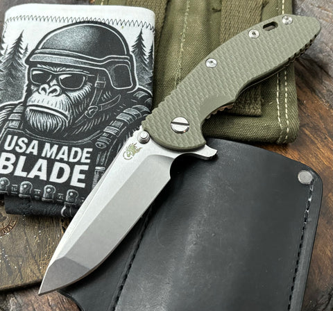 Hinderer XM-18 3.5 Spanto Bronze Ti OD Green G10 Stonewashed 20CV Blade