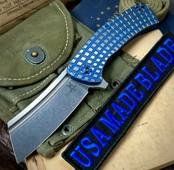 Blue Polished Flats Frag Mill Nicholas Nichols Dreadnought Folder Full Ti (Magnacut) Blue Ti Hardware