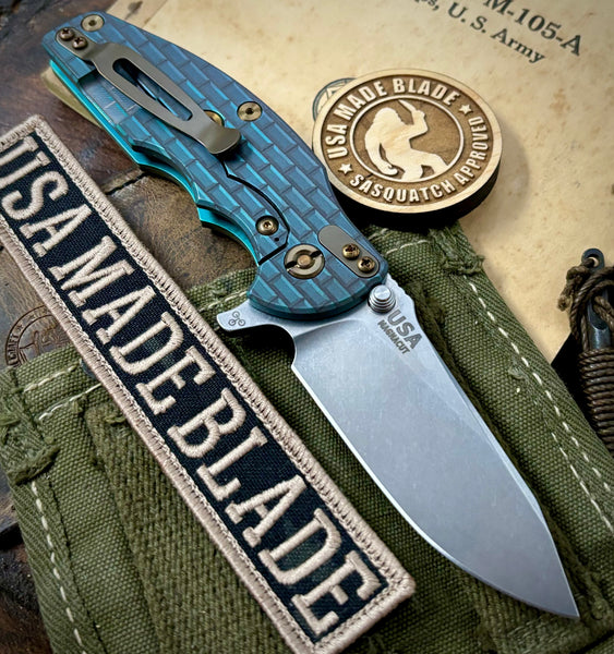 Brick Patterned Hinderer Jurassic Hollow Ground Slicer OD Green G10 Green Ti Stonewashed S45VN Blade Bronzed Out HW