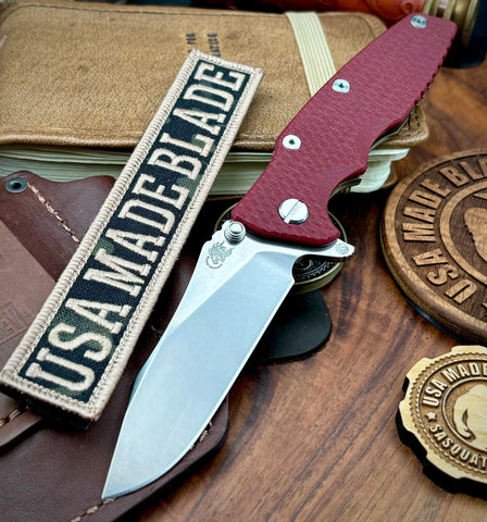 Hinderer Eklipse 3.5" Skinny Hollow Ground Slicer Red G10 Bronze Ti Stonewashed Magnacut Blade - USA MB