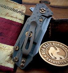 Battle Stars & Stripes Bronzed Out Wharnie Hinderer Half Track Gen 2 Black G10 Anodized Working Finish Ti with Working Finish Magnacut Blade and Bronzed Out HW