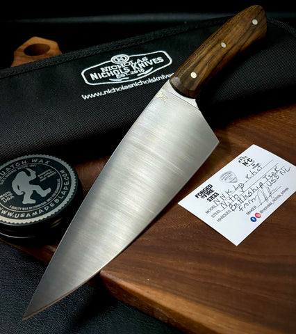 Nicholas Nichols Chef Knife Nitro-V U.S.S. North Carolina Battleship Teak Wood