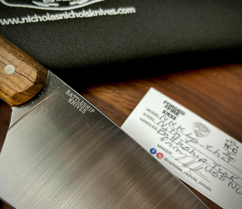 Nicholas Nichols Chef Knife Nitro-V U.S.S. North Carolina Battleship Teak Wood