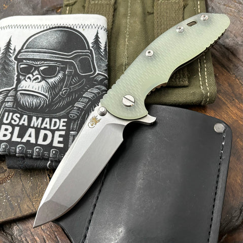 Hinderer XM-18 3.5 Spanto Bronze Ti Trannslucent Green G10 Stonewashed 20CV Blade