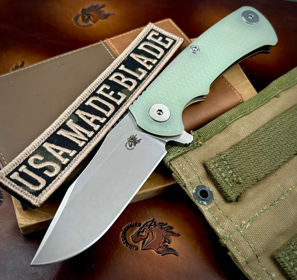 Project X Translucent Green G10 Bronze Ti with Stonewashed S45 Clip Point Blade