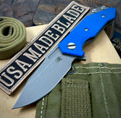 Bowie Hinderer Half Track Gen 2 Blue G10 Working Finish Ti and Working Finish S45VN Blade