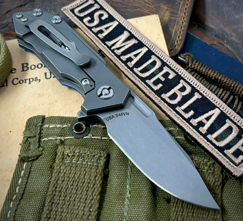 Bowie Hinderer Half Track Gen 2 Blue G10 Working Finish Ti and Working Finish S45VN Blade