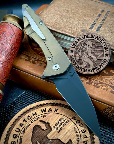 Koenig Mini Goblin Black DLC M390 Blade Bronze Anodized Ti Handles, Satin Ti Hardware, Stonewashed Back Spacer and Pocket Clip