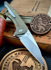 Koenig Mini Goblin Brightwash M390 Blade with Polished Flats Bronze Anodized Ti Handles, Satin Ti Hardware, Stonewashed Back Spacer and Pocket Clip