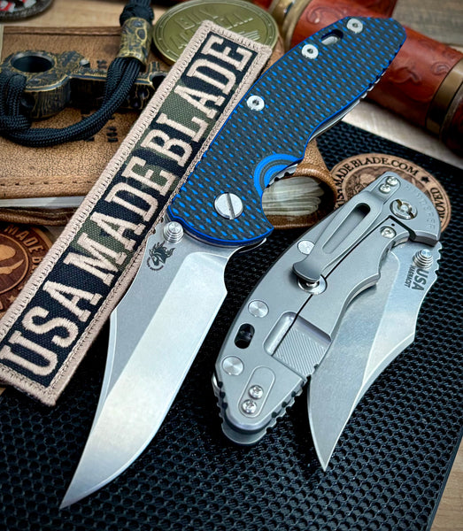 Hinderer XM-18 3.5 Non Flipper Bowie Bead Blast Ti Blue/Black G10 Stonewashed Magnacut Blade